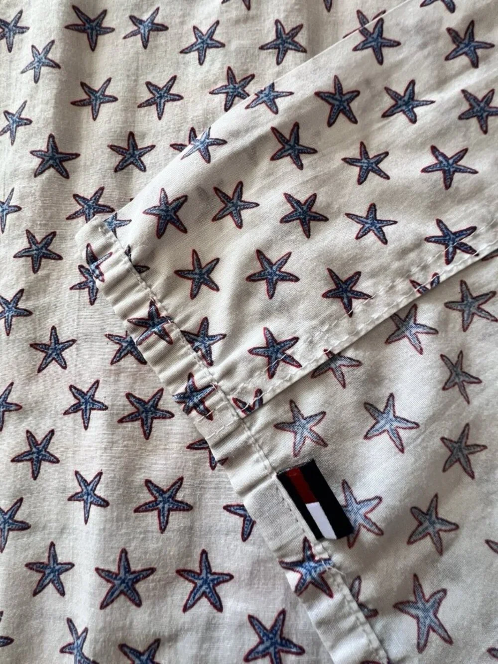 Tommy Hilfiger Twin Flat Sheet Starfish 60% Cotton Red White Blue Nautical Fish
